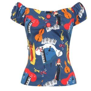 Collectif Dolores Jazz Top Sweetheart Neckline Retro